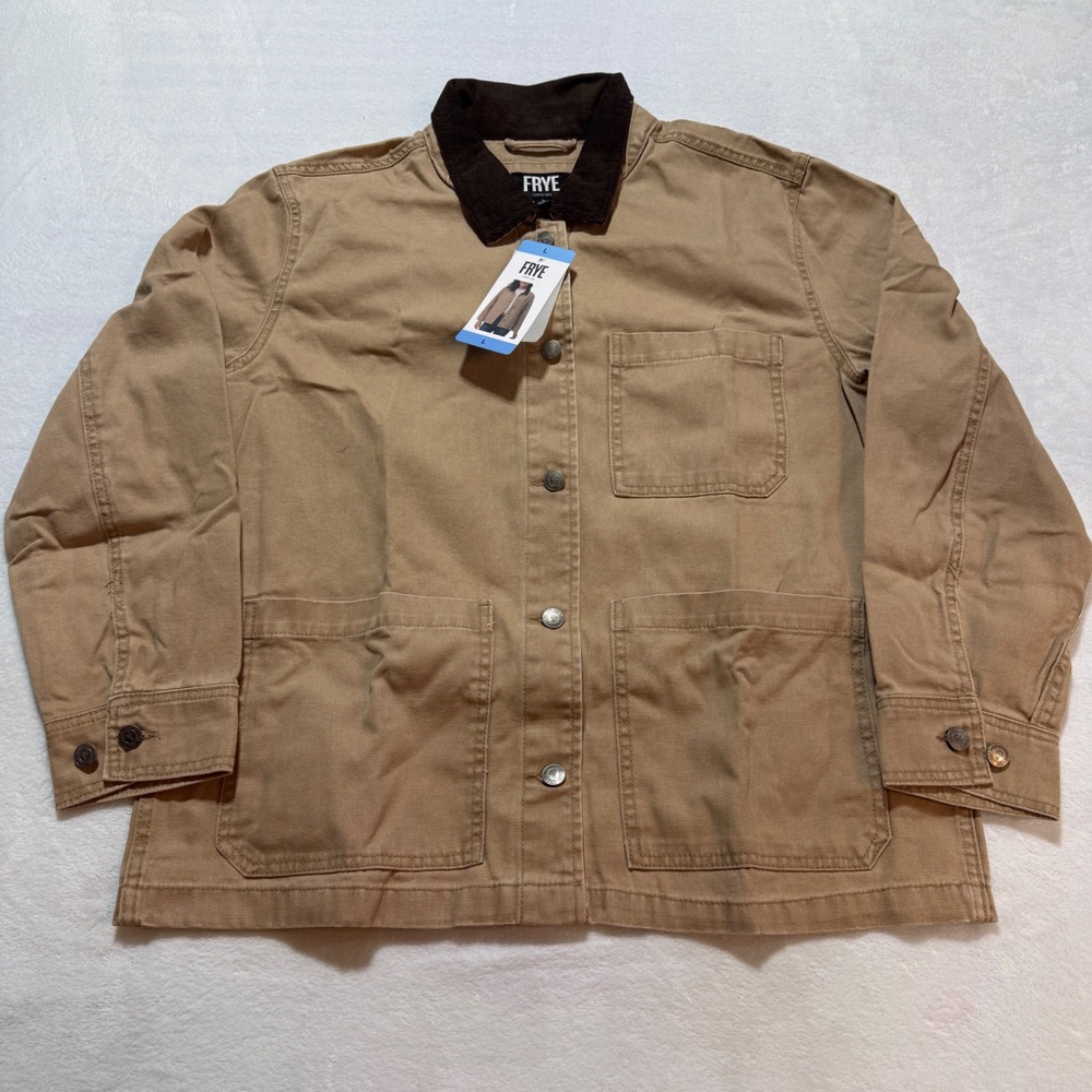 Frye Barn Jacket Womens L Brown Corduroy Collar Cotton Canvas Utility Coat